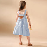 MQTIME  -  Girls Cotton And Linen Sleeveless Straps Dress Summer New Ruffled Hem Casual Vacation Backless Linen Dresses