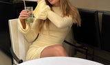 MQTIME  -  Sexy Women's Autumn and Winter New Flared Double Pleated Skirt Long Sleeve Slim Knit Short Skirt