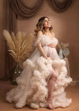 MQTIME  -  Puffy Ruffles Tulle Maternity Dresses for Photoshoot Gowns Baby Shower Dress Bridal Lingerie Robe vestidos para embarazadas