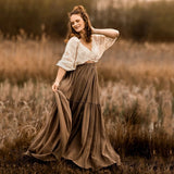 MQTIME  -  2 in 1 Bohemian Maternity Photo Shoot Outfit Sets Vintage Short Lace Top&long Skirt For Pregnancy Photography