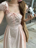 MQTIME  -  Woman Dress Sweet Square Collar Drawstring Square Collar Short Sleeve Summer Fashion Princess Female Elegant Dresses