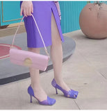 MQTIME  -  Vintage Square toe Patchwork Hollow out Women Pumps Spring Summer Fashion Patent Leather Slip-on Thin High heels Party Shoes