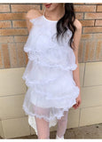 MQTIME  -  Woman Dress Sleeveless Elegant Sweet Irregular Halter Ruffles Summer Fashion Female Mini Dresses Party Casual Chic