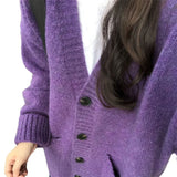 MQTIME  -  Women Knitting Cardigan Autumn Winter Women's Lazy Cardigan Purple V Neck Soft Cozy Oversized Sweater Casual Knit Outerwear