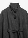 MQTIME  -  Solid Stand Collar Cape Coats Women Casual Batwing Sleeves Button Front Belted Waist Loose Poncho Outerwear Lady Daily Wear New