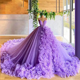 MQTIME  -  Ruffles Women Tulle Formal Party Gowns V Neck Long Evening Dresses 2024 Puffy Ball Gown Maternity Photo Dress