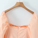 MQTIME  -  Fashion Sweet Style Dress Women's Autumn Bubble Sleeve Splicing Design Pleated Skirt