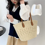 MQTIME  -   Summer Beach Large Capacity Handbags For Women Retro Beige Khaki Straw Weave Tote Bags Fashion Casual Shopping Shoulder Bag 2024