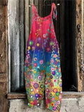 MQTIME  -  Fashion Cotton Linen Printed Halter Women's Casual Jumpsuit Spring Summer New Loose Lace-up Female Beach Vacation Jumpsuit Pants