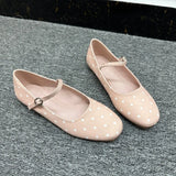 MQTIME  -  Square Toe Polka Dot Flats Shoes for Women Elegant Spring Autumn Ballet Flats Casual Streetwear Satin Buckle Strap Black Loafers