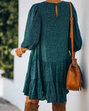MQTIME  -  Women's S-XL Size Autumn and Winter Women's Printed Split Long Sleeve Bubble Sleeve Dress INS Fashion Slimming Versatile New