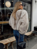 MQTIME  -  Fashion Faux Fur Jacket Coat Women Warm Fluffy Loose Long Sleeve V-neck Female Cardigan Winter Solid Lady Street Outwear