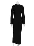 MQTIME  -  Women Autumn Winter Sexy Bodycon Zipper Dresses Long Sleeve Asymmetry Slim Fit Solid Black Midi Dress Female