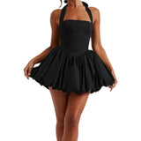 MQTIME  -  Women Halter Dress Summer Tie up Sleeveless Backless Corset Bubble Dress for Party Evening Club Streetwear