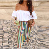 MQTIME  -  Rainbow Color Knitted Striped Pants Women Wide Leg Hollow Out Striped Loose Trousers 2025 Autumn Fashion Vacation Street Pants