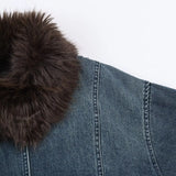  MQTIME  -  Women Denim Jacket Autumn Winter Fur Collar Long Sleeve Women's Coat Zipper Loose Female Casual Outerwear Retro Lady Tops ﻿