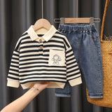 MQTIME  -  New Spring Kids Clothes Set Children Cute Thin Style Polo Shirt + Pants Girls Color Block Stripe Outwear 2PCS