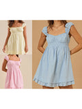 MQTIME  -  Women s Lace Trimmed Sleeveless Mini Dress with Sweetheart Neckline and Ruched Bust Detail - Flirty Summer Babydoll Dress with