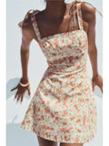 MQTIME  -  Women Floral Print Short Dress With Bow Sexy Backless Sleeveless Beach Style Women's Dress Wave style Hem Female Dresses