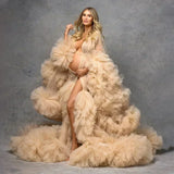 MQTIME  -  Luxury Customized Maternity Dresses for Photoshoot Tulle Robe Wedding Bridal Sleepwear Nightwear Front Split BabyShower Gown