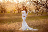  MQTIME  -  Pregnant Lace Dress for Photography White Maternity Gown for Photoshoot Ground Length Baby Shower Dress Baby Bump Shooting