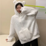 MQTIME  -  Autumn Winter Women Hoodies Solid Color Thicken Warm Jackets Casual Hooded Coats Zipper Sweatershirt Female Lamb Wool Outerwear