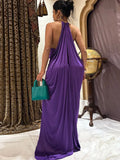 MQTIME  -  Puss Elegant Ruched Halter Dress Woman Sexy Sleeveless Summer Trend Silky Skinny Gown Robe Vacation Banquet Party Vestidos