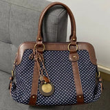  MQTIME  -  Korean Retro Polka Dot Handbag, Leather Patchwork Large Multi-functional Briefcase Sweet Pretty Style Handbag Casual Commute Bag