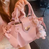 MQTIME  -   Sweet Cute Pink Handbag Women New Harajuku Leather Large Capacity Y2k Hand Bag Ladies Vintage Casual Shoulder Bags Chic