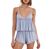 MQTIME  -  Summer Women Pajamas Sets Lace Trim Camisole+Shorts Two Pieces Suits Solid Color Sleepwear Casual Home Clothes Sexy Nightgown