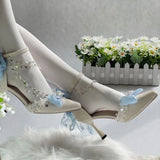 MQTIME  -  Lolita Cosplay High Heel Women Y2K Heels Blue Bow Women's Wedding Shoes Bridal Point Heel Dress Shoes Elegant Princess Shoes
