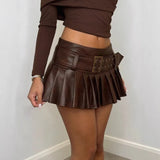 MQTIME  -  Grommet Belt PU Leather Mini Pleated Skirts Women Fashion Y2K High Waist Slim A-line Short Skirts Casual Streetwear Bottoms