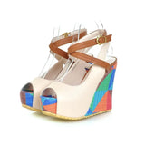 MQTIME  -  Women's shoes summer fish mouth slope heel sandals waterproof platform color blocked sandals