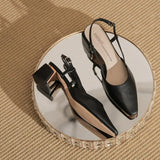 MQTIME  -  Elegant Middle Heels Pointed Toe Shoes Women's Thick Heels Luxury Shoes High Heels Fashion Slingback Pumps Office Shoe