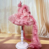 MQTIME  -  Baby dress first birthday party trailing bow with small flying sleeves elegant high-end mesh girl princess dress