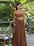 MQTIME  -  Women Tube Top Skirt Set Sexy Off Shoulder Suspenders Blouse Loose Elastic Waist Skirts Female Suits 2025 Summer Lady Outwear
