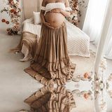 MQTIME  -  Bohemian Style Maternity Photography Two-Piece Set Knit Braided Cotton Three-Layer Lace Maxi Dress Pregnant Woman Clothing