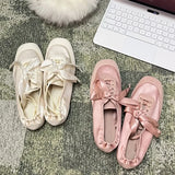 MQTIME  -  Satin Patchwork Lace-up Retro Sneakers for Women Ballet-Style Square Toe Designer Flats Comfortable Soft Outdoor Casual Shoes