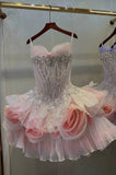 MQTIME  -  Light Blue Handmade Sweetheart Short Prom Dress Sparkly Rhinestone Appliques Homecoming Gown Princess Puffy Birthday Party Dress