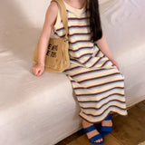 MQTIME  -  Summer Korean Toddler Girl Sundress Cotton Sleeveless Striped Young Baby Girl Dress Loose Split Hem Children Girl Sundress