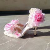 MQTIME  -  High Heels for Women Pink Rose Bridal Wedding Heels Y2K Heels Lolita Cosplay Y2K Accessories Elegant Pearl Lolita Pink Shoes
