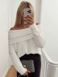 Mqtime Women Sexy Slash Neck Pullover Sweaters Long Sleeve Off Shoulder Cropped Knitted Top Female Elegant  Autumn Solid Knitwear