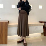 Mqtime Maternity Dress Clothing Knitted Maternity Long Skirts Elastic Waist A Line Clothes for Pregnant Women Casual Pregnancy Skirt