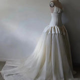 MQTIME  -  Vintage Women's White Strapless Lace Wedding Dresses A Line Sleeveless Chapel Train Bridal Gown Formal Party Female Outfit