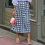 MQTIME  -  Spring Fashion Plaid Print Commute Skirts for Woman Elegant High Waist A-Line Long Skirt 2025 Summer Casual Female Short Dresses