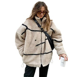MQTIME  -  American retro khaki stand up collar lambhair jacket for women, trendy ins winter thick cotton jacket, versatile