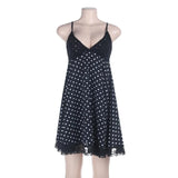 MQTIME  -  Polka-Dot Print Spaghetti-Strap Dress Women Summer Hot Girl V-Neck Backless Waist-Cinching Mini Dress Female Party Dress