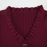 MQTIME  -  Autumn and Winter Textured Ruffle Collar Button Up Cardigan Top European and American Retro Style  Fit Cropped T-shirt for Women