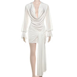  MQTIME  -   Fall Lace Up Ribbon Bodycon Mini Shirt Dress Women Swinging Collar Flare Long Sleeve Slim Party Clubwear Casual Streetwear