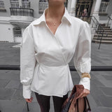  MQTIME  -  Spring Hot Selling New Style Temperament Collar Pure Cotton Bubble Sleeve Waist Shirt